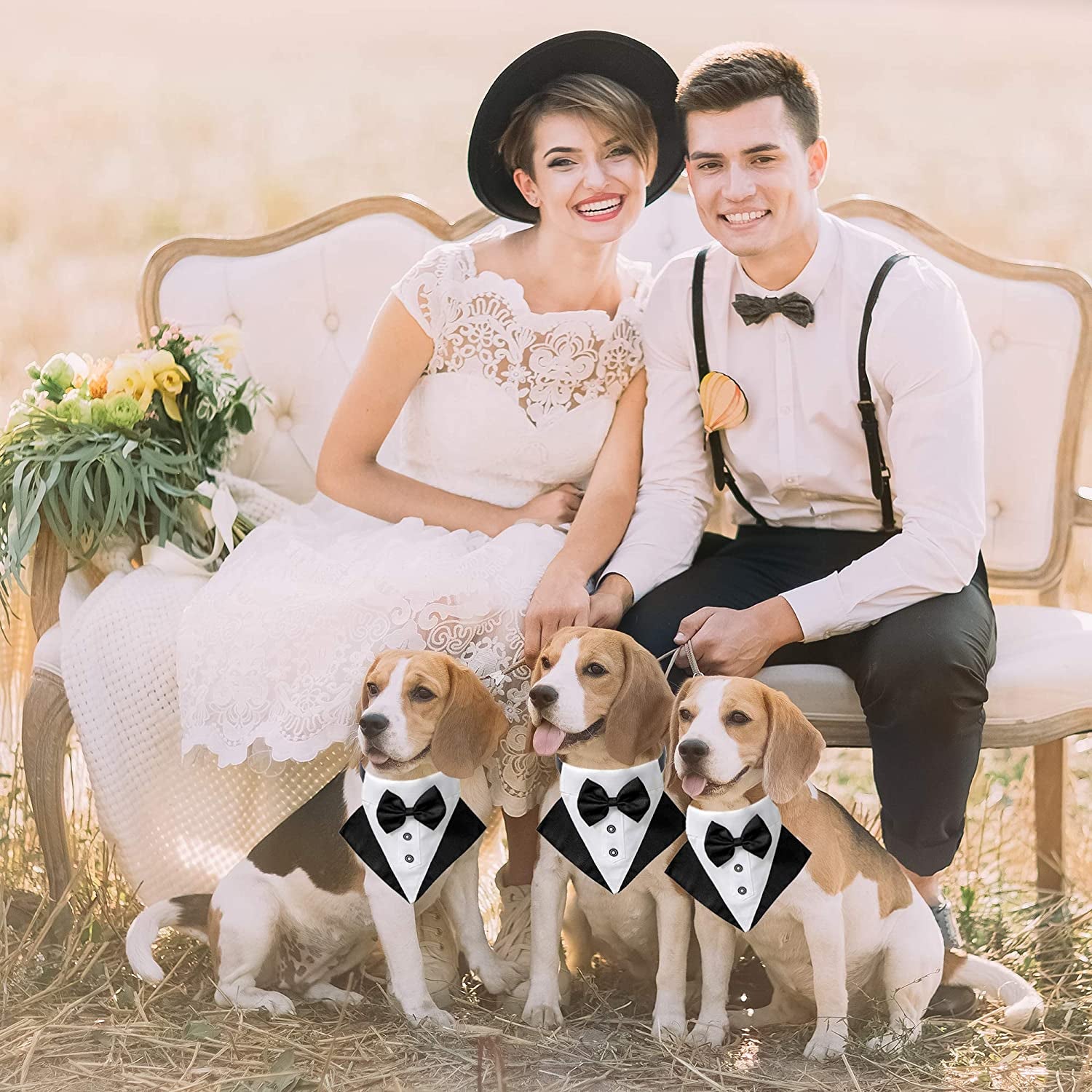 Formal Dog Tuxedo Wedding Pet Bandana Collar with Bow Tie, Adjustable Pet Bowtie Collar Bandana for Large Dog (Large)